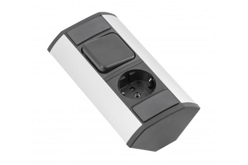 MINI prelungitor de colț cu întrerupător și priză Schuko 230V 16A