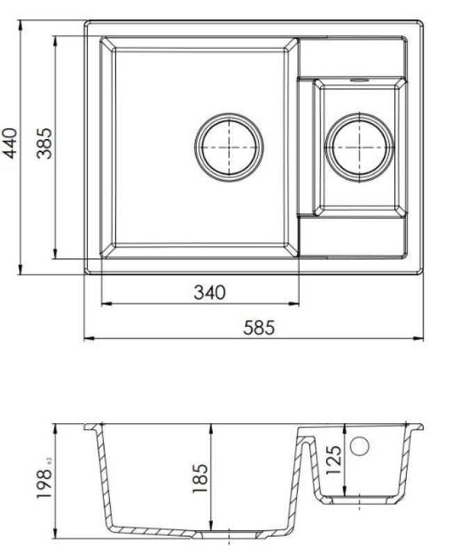 GraniteMy Smart extra suprafață adâncă 1,5 granit alb 58x44cm cu dop de aur 1208971224