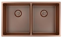 Pure.Sink Prestige Dublă chiuvetă de cupru 70x40cm, rază de 10mm, montare sub blat, montare la nivel și montare superioară PPG343440-62
