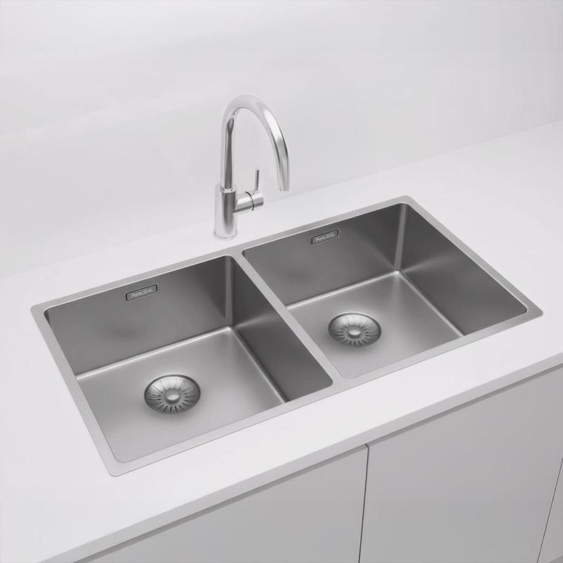 Pure.Sink Prestige Chiuvetă dublă din inox 82x40 cm, rază de 10mm pentru montaj sub blat, la nivelul blatului și pe blat PPG404040-02