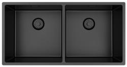 Pure.Sink Prestige Dublă Chiuvetă metalică de culoare gri închis 82x40 cm, cu rază de 10mm pentru montare inferioară, montare pe nivel și montare superioară PPG404040-61