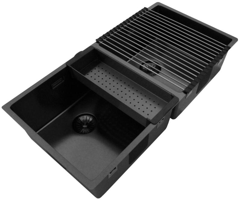 Pure.Sink Prestige Dublă Chiuvetă Gun Metal 82x40 cm, cu rază de 10mm pentru montare inferioară, montare pe nivel și montare superioară PPG404040-61