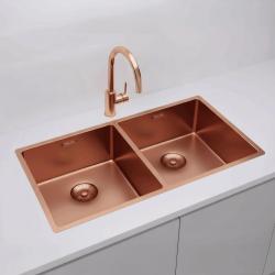 Pure.Sink Prestige Dublă chiuvetă de cupru 82x40 cm, rază de 10mm pentru montare sub nivel, la nivel și suprafață PPG404040-62