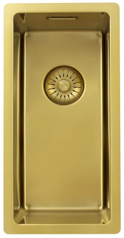 Pure.Sink Exclusivo mică chiuvetă de aur 18x40 cm rază de 10mm montaj sub blat, montaj la nivel și suprapus PEX1840-60