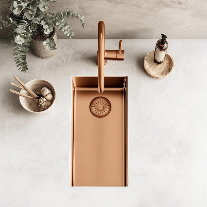 Pure.Sink Exclusivo mică chiuvetă de cupru 18x40 cm 10mm rază încorporată, montare plană și suprapusă PEX1840-62