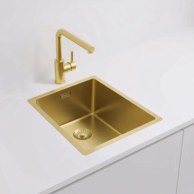 Pure.Sink Exclusivo Chiuvetă aurie 34x40 cm, cu rază de 10mm pentru montare sub blat, la nivel cu blatul sau suprafață PEX3440-60