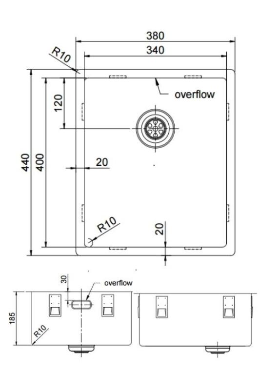 Pure.Sink Exclusivo Chiuvetă aurie 34x40 cm, cu rază de 10mm pentru montare sub blat, la nivel cu blatul sau suprafață PEX3440-60