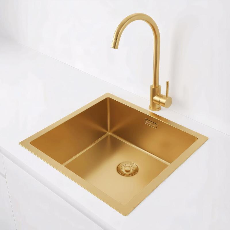Pure.Sink Exclusivo Chiuveta de aur 40x40 cm, raza de 10mm, montare sub blat, montare la nivel și montare pe blat PEX4040-60