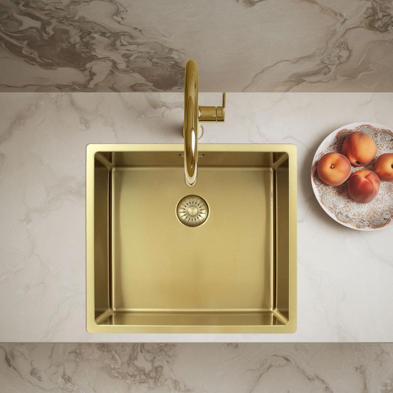 Pure.Sink Exclusivo Chiuvetă de aur 45x40 cm cu rază de 10mm pentru montare sub blat, montare la nivel și montare deasupra PEX4540-60