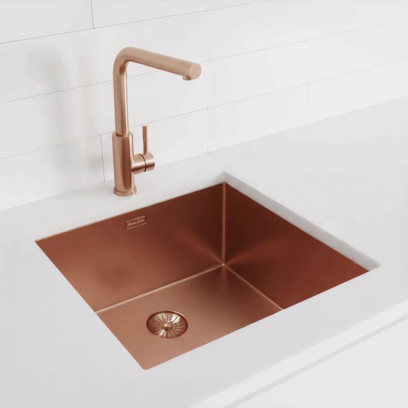 Pure.Sink Exclusivo Chiuvetă de cupru 45x40 cm, rază de 10mm pentru montare sub blat, montare la nivel și suprafață PEX4540-62