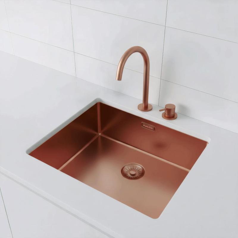 Pure.Sink Exclusivo Chiuvetă de cupru 50x40 cm cu rază de 10mm pentru montare sub blat, la nivel cu blatul și suprapusă PEX5040-62