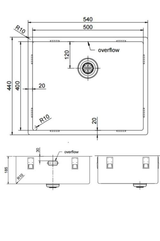 Pure.Sink Exclusivo Chiuvetă de cupru 50x40 cm cu rază de 10mm pentru montare sub blat, la nivel cu blatul și suprapusă PEX5040-62