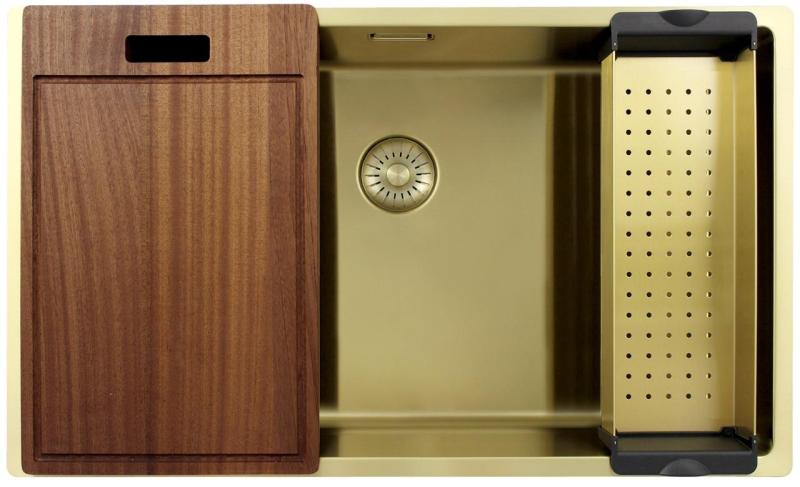 Pure.Sink Exclusivo chiuvetă mare aurie 70x40 cm, rază de 10mm pentru montare sub blat, la nivel cu blatul și suprapusă PEX7040-60