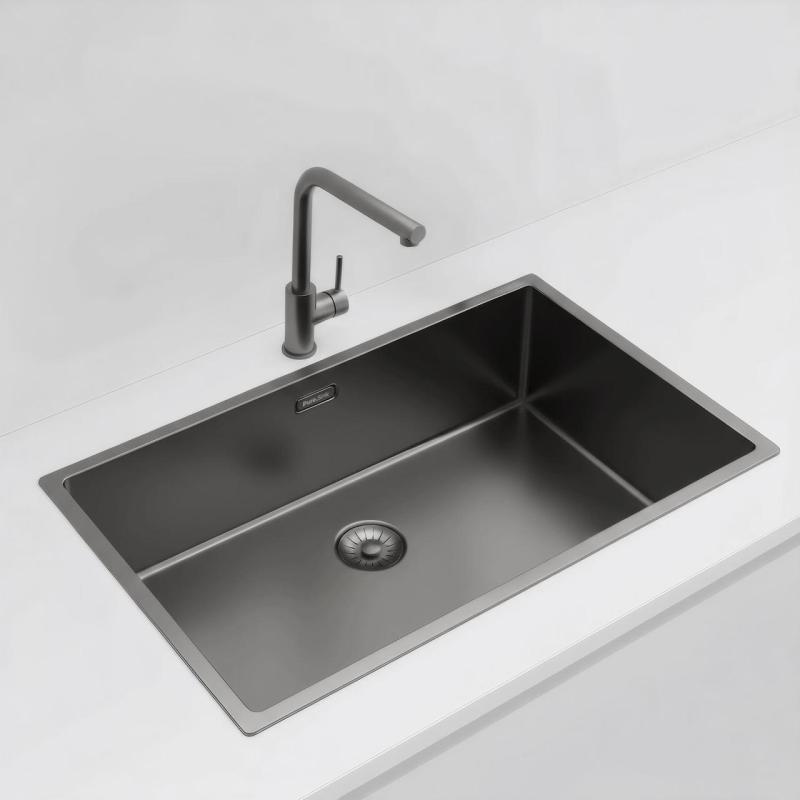 Pure.Sink Exclusivo chiuvetă mare Gun metal 70x40 cm, rază 10mm submontaj, montaj la nivel și suprafață PEX7040-61