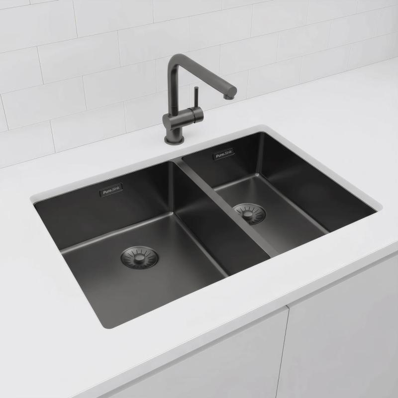 Pure.Sink Exclusivo Gun Metal 1,5 chiuvetă cu o jumătate de spălare 34+18 cm rază de 10mm PEX341840-61
