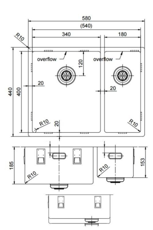Pure.Sink Exclusivo Gun Metal 1,5 chiuvetă cu o jumătate de spălare 34+18 cm rază de 10mm PEX341840-61