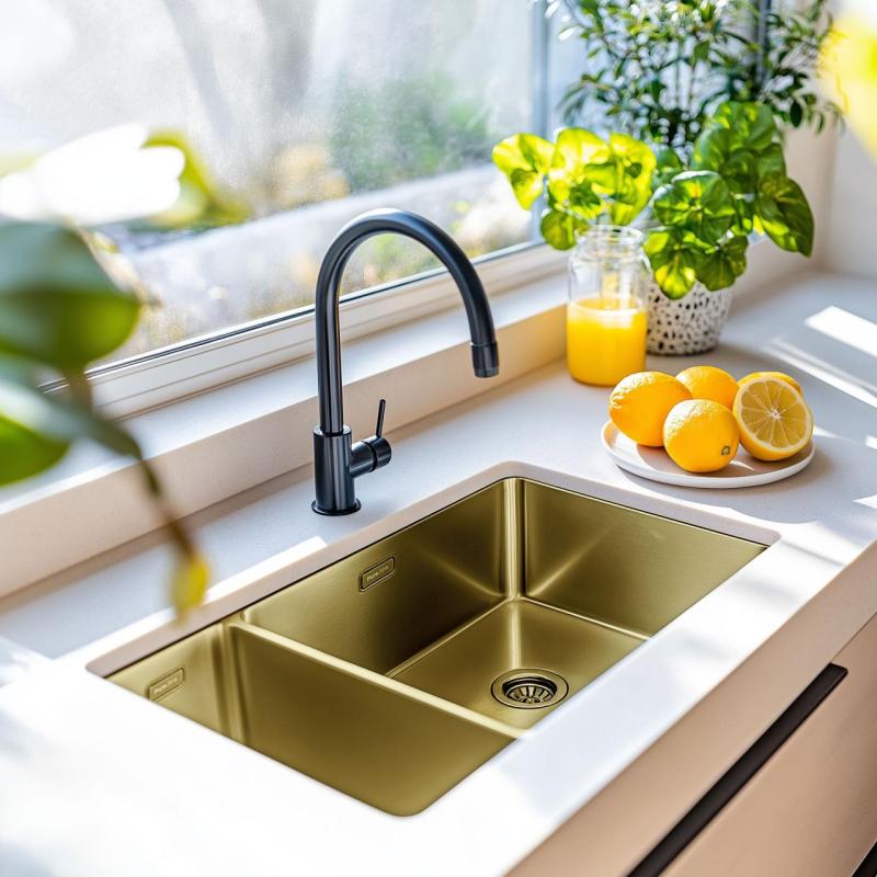 Pure.Sink Exclusivo Aur 1,5 o chiuvetă cu o jumătate de scurgere 18+34 cm rază de 10mm PEX183440-60