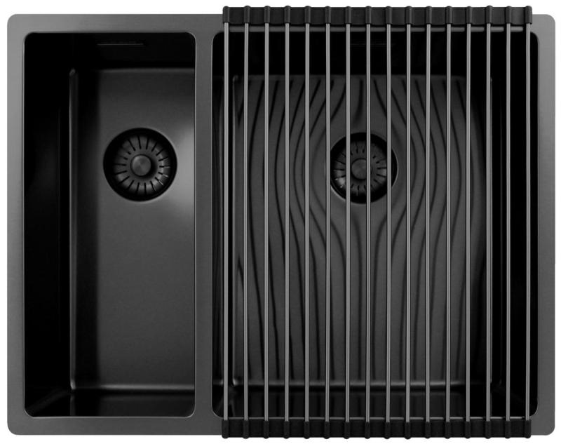 Pure.Sink Exclusivo Gun Metal 1,5 chiuvetă cu o jumătate de scurgere 18+34 cm raza de 10mm PEX183440-61