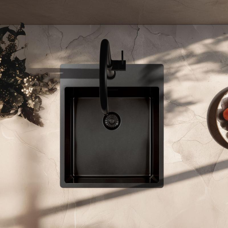 Chiuvetă Pure.Sink Exclusivo Gun Metal 44x52 cm Tapwing cu gaură pentru robinet, rază 10mm PEX4040T-61