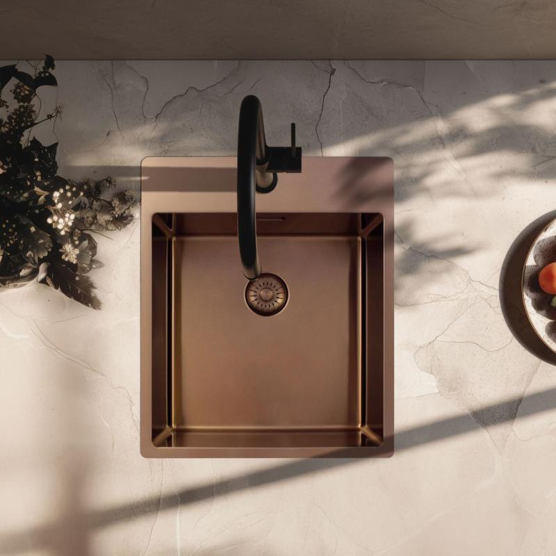 Pure.Sink Exclusivo Chiuvetă de cupru 44x52 cm Tapwing cu gaură pentru robinet, rază de 10mm PEX4040T-62
