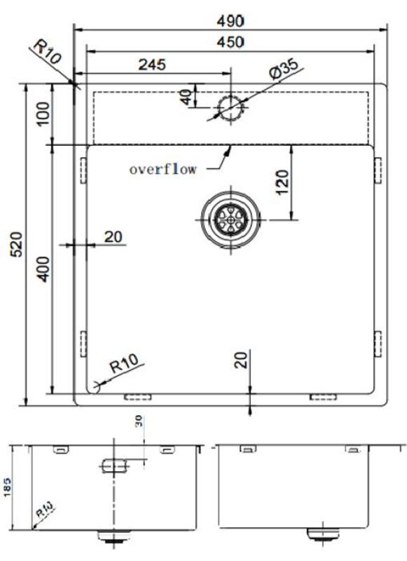 Pure.Sink Exclusivo Chiuveta din inox 49x52 cm Tapwing cu gaură pentru robinet, rază de 10mm PEX4540T-02