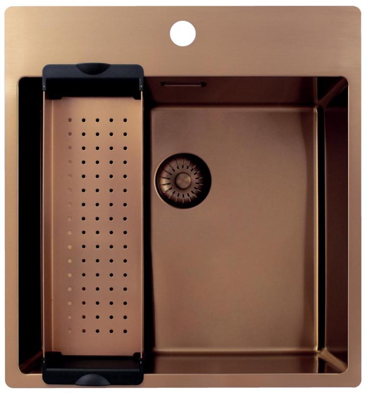 Pure.Sink Exclusivo Chiuvetă de cupru 49x52 cm Tapwing cu banca de găuri pentru robinet, rază de 10mm PEX4540T-62