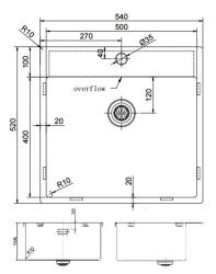 Pure.Sink Exclusivo Chiuvetă din inox 54x52cm Tapwing cu orificiu pentru robinet, rază 10mm PEX5040T-02