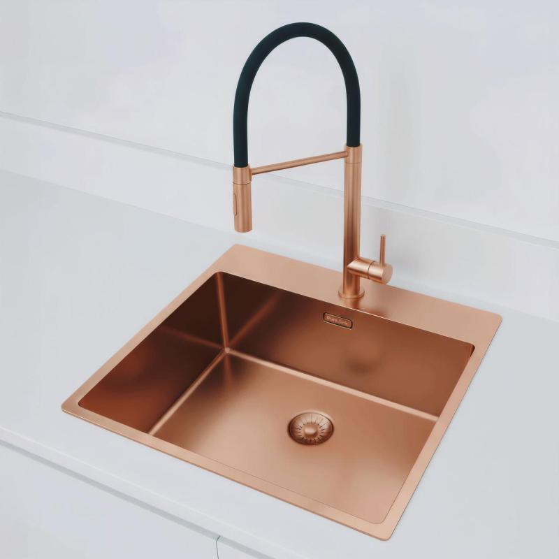 Pure.Sink Exclusivo Chiuvetă de cupru 54x52 cm Tapwing cu gaura pentru robinet, rază de 10mm PEX5040T-62