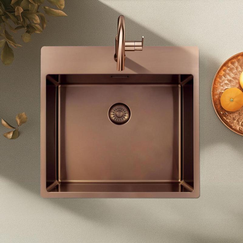 Pure.Sink Exclusivo Chiuvetă de cupru 54x52 cm Tapwing cu gaura pentru robinet, rază de 10mm PEX5040T-62