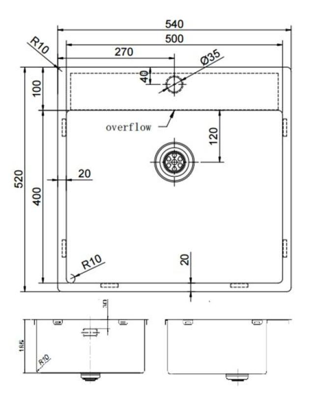 Pure.Sink Exclusivo Chiuvetă de cupru 54x52 cm Tapwing cu gaura pentru robinet, rază de 10mm PEX5040T-62