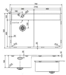 Pure.Sink Exclusivo Chiuvetă mică aurie cu zonă de scurgere 78x52 cm Tapwing stânga PEX3478LT-60