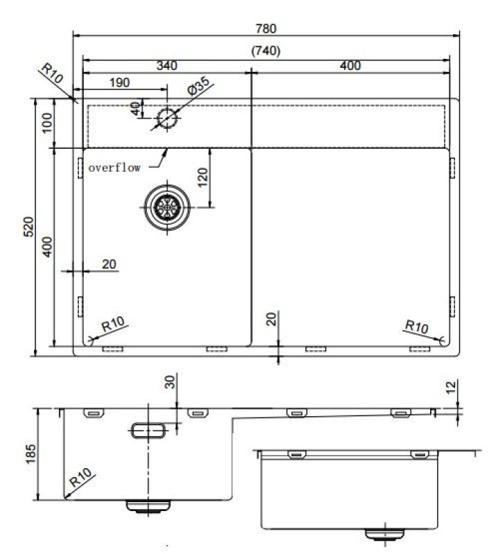 Pure.Sink Exclusivo Chiuvetă mică aurie cu scurgere 78x52 cm Robinet stânga PEX3478LT-60