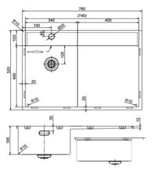 Pure.Sink Exclusivo Gun Metal chiuvetă mică cu secțiune de scurgere 78x52 cm Tapwing stânga PEX3478LT-61