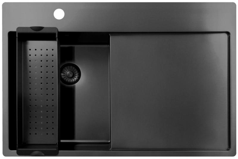 Pure.Sink Exclusivo Gun Metal chiuvetă mică cu secțiune de scurgere 78x52 cm Tapwing stânga PEX3478LT-61