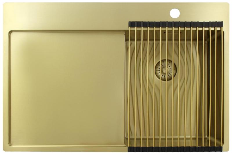 Pure.Sink Exclusivo Chiuvetă mică aurie cu zonă de scurgere 78x52 cm Robinet cu manetă dreapta PEX3478RT-60