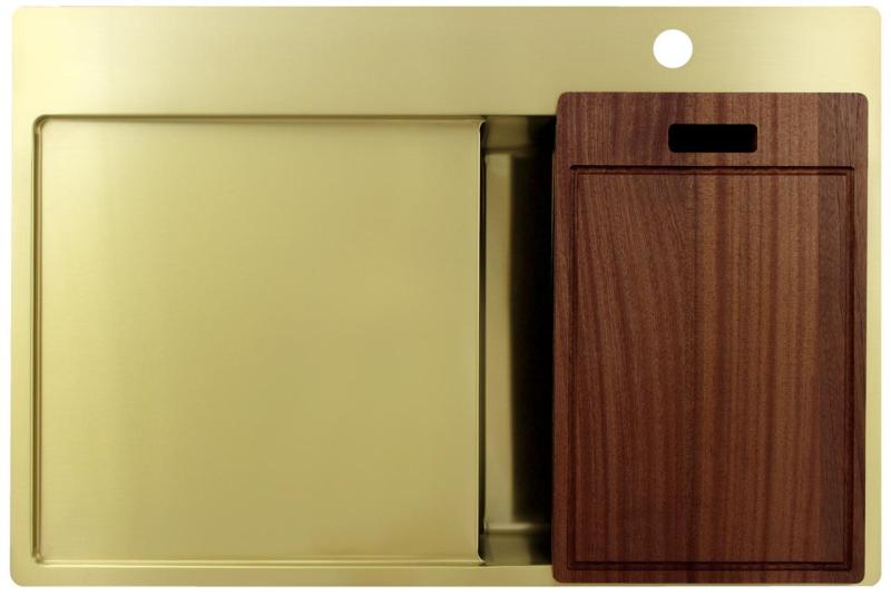 Pure.Sink Exclusivo Chiuvetă mică aurie cu zonă de scurgere 78x52 cm Robinet cu manetă dreapta PEX3478RT-60