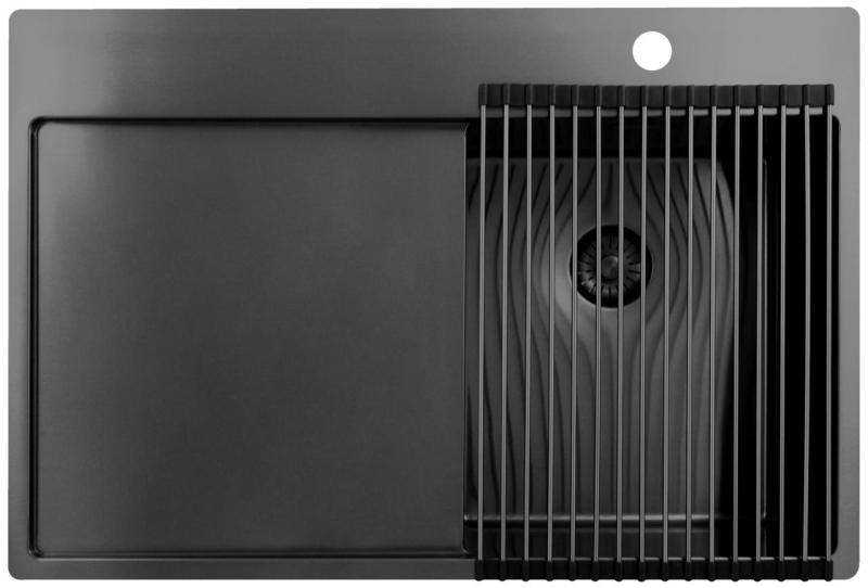 Pure.Sink Exclusivo Gun Metal chiuvetă mică cu zonă de scurgere 78x52 cm Tapwing dreapta PEX3478RT-61