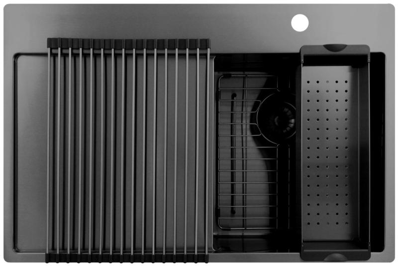 Pure.Sink Exclusivo Gun Metal chiuvetă mică cu zonă de scurgere 78x52 cm Tapwing dreapta PEX3478RT-61