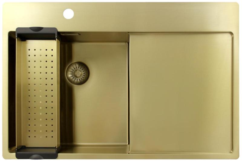 Pure.Sink Exclusivo Chiuvetă aurie cu zonă de scurgere 78x52 cm Robinet cu manetă stânga PEX4078LT-60