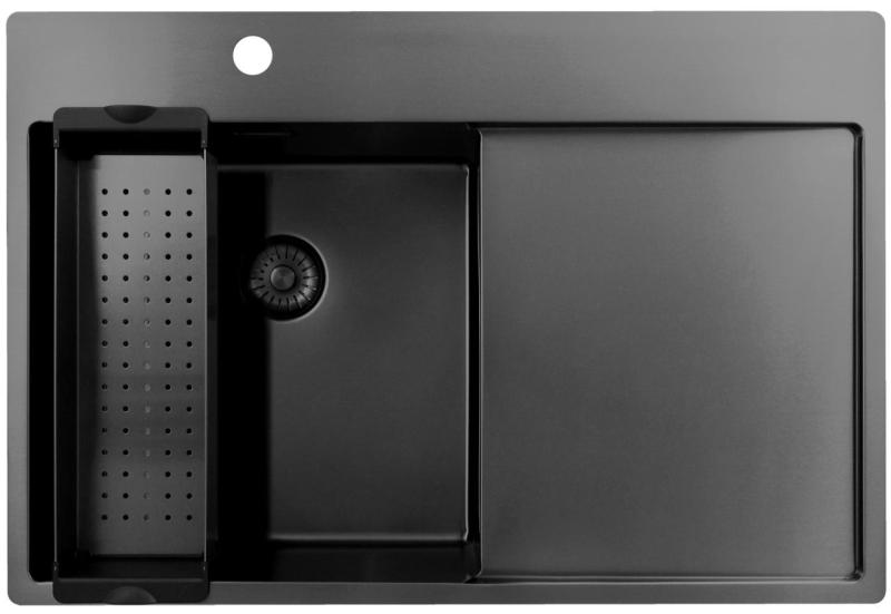 Chiuveta Pure.Sink Exclusivo Gun Metal cu zona de scurgere 78x52 cm Tapwing pe stânga PEX4078LT-61