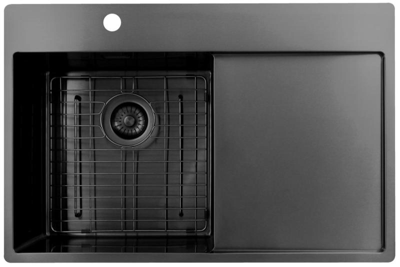 Chiuveta Pure.Sink Exclusivo Gun Metal cu zona de scurgere 78x52 cm Tapwing pe stânga PEX4078LT-61