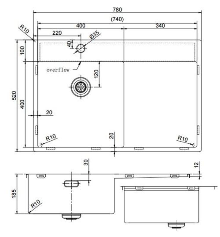 Chiuveta Pure.Sink Exclusivo Gun Metal cu zona de scurgere 78x52 cm Tapwing pe stânga PEX4078LT-61