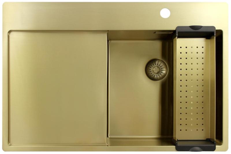 Pure.Sink Exclusivo Chiuvetă aurie cu zonă de scurgere 78x52 cm Robinet dreapta PEX4078RT-60