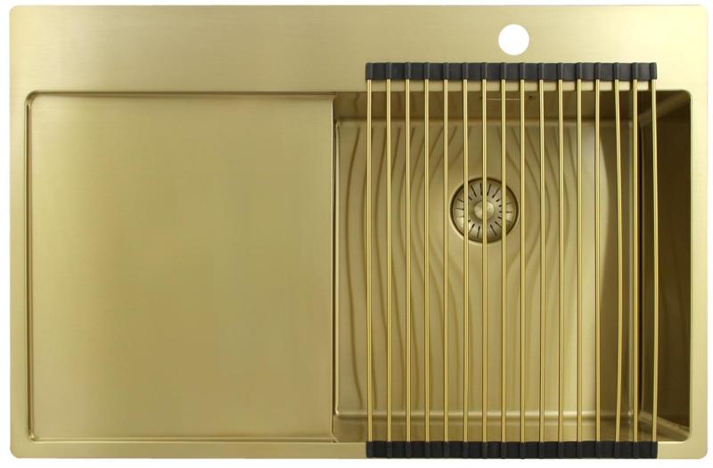 Pure.Sink Exclusivo Chiuvetă aurie cu zonă de scurgere 78x52 cm Robinet dreapta PEX4078RT-60