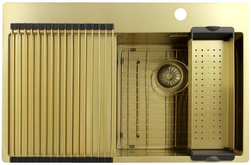 Pure.Sink Exclusivo Chiuvetă aurie cu zonă de scurgere 78x52 cm Robinet dreapta PEX4078RT-60