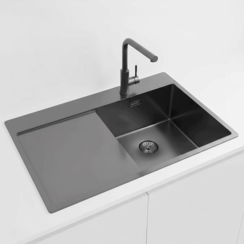 Pure.Sink Exclusivo Gun Metal chiuveta cu zona de scurgere 78x52 cm Tapwing dreapta PEX4078RT-61