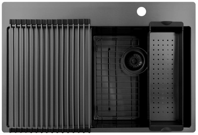 Pure.Sink Exclusivo Gun Metal chiuveta cu zona de scurgere 78x52 cm Tapwing dreapta PEX4078RT-61