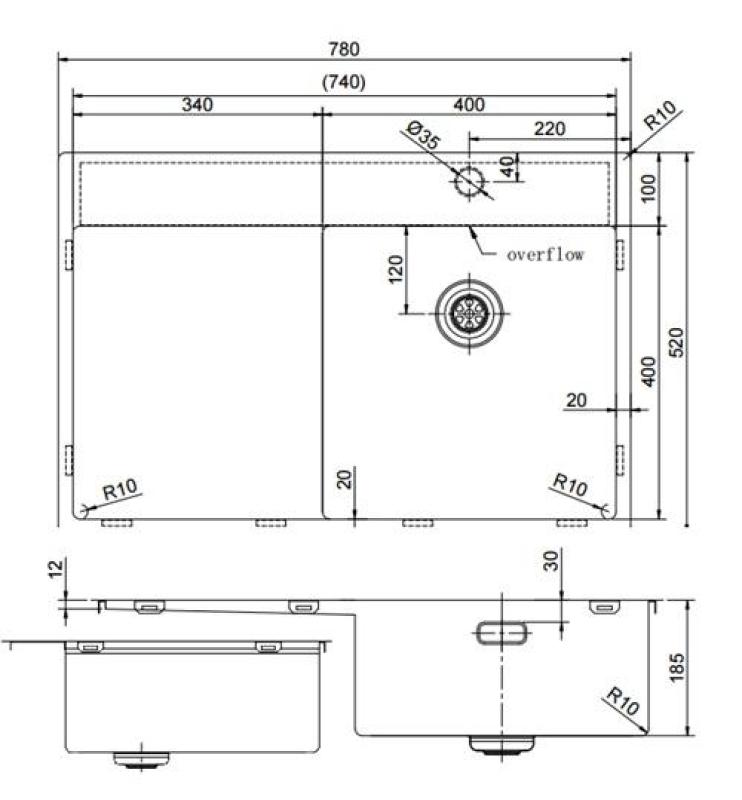 Pure.Sink Exclusivo Chiuvetă din cupru cu zonă de scurgere 78x52 cm Tapwing dreapta PEX4078RT-62