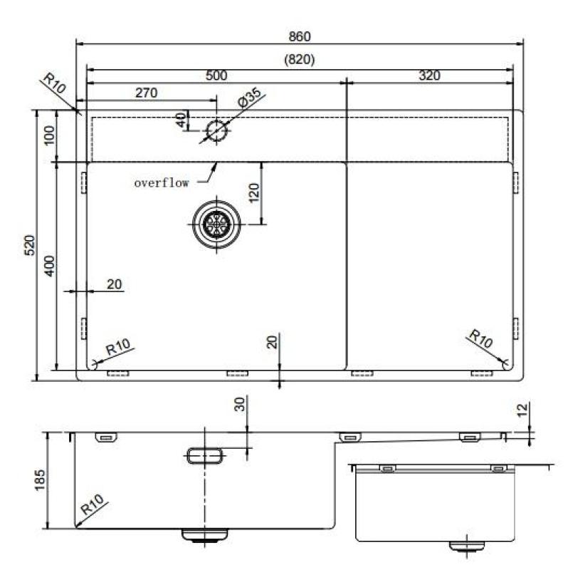 Pure.Sink Exclusivo chiuvetă inoxidabilă cu zonă de scurgere 86x52 cm Tapwing stânga PEX5086LT-02