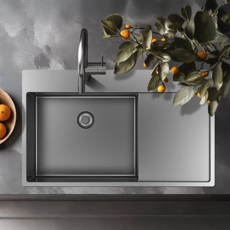 Pure.Sink Exclusivo chiuvetă inoxidabilă cu zonă de scurgere 86x52 cm Tapwing stânga PEX5086LT-02